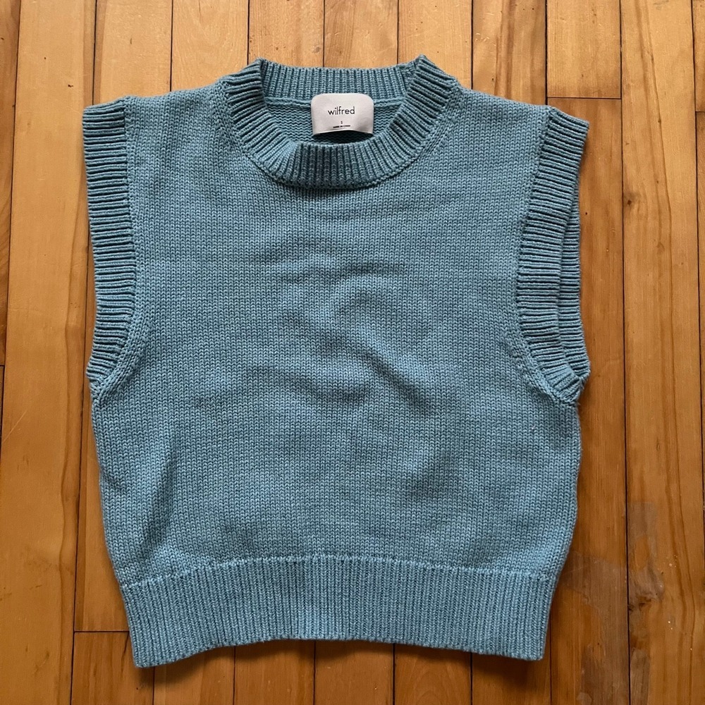 Wilfred Blue Ribbed Mock Neck Sleeveless Knit Vest Sweater Size S